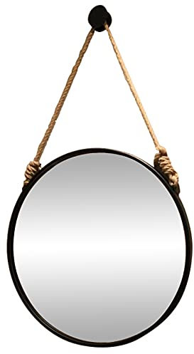 Espejo colgante redondo moderno con cuerda para decoración de pared, espejo flotante negro de 50 cm, perfecto para dormitorio, habitación de niños, sala de estar y mucho más.