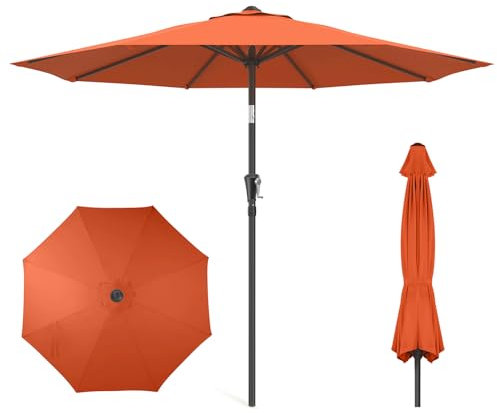 HOMSHADE 274 cm Parasol d'extérieur - Parasol de Table de Marché, de Piscine, Protection UV UPF50+ avec Bouton-Poussoir Inclinable, Manivelle et 8 Baleines Robustes (Orange Fluo, Sans base)