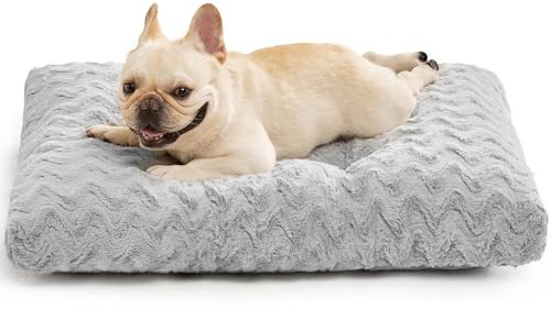 EHEYCIGA Hundebett Mittelgroße Hunde Waschbar, 73x53cm, Hundekissen Flauschig für Kleine Mittelgroße Hunde, Kuschelig Umkehrbare Hundematte mit Kunstpelz und Kunstleinen, Grau