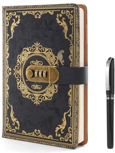 GTNCE Vintage PU Leather Lock Journal with Pen - A5 Password Protected Notebook, Diary with Lock for Women Men, Ideal for Gifts, Office, School, Travel Use (14.8 × 21.8cm)