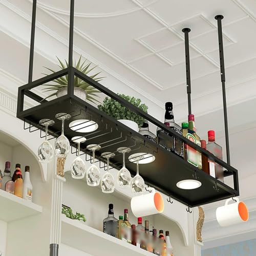 Hängendes Weinregal Höhenverstellbar, Mit Beleuchtung Hängendes Weinglasregal Aus Metall, Bar-Display Weinlagerhalter, Für Bar Restaurant Cafe Küche