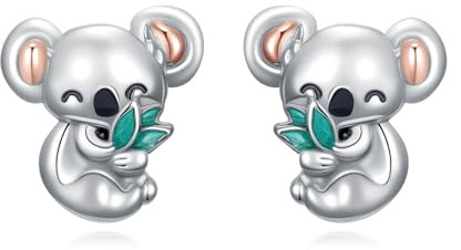 Flpruy Koala Ohrringe Damen 925 Sterling Silber Niedliche Tier Ohrstecker Mit Blatt Glücksbringer Schmuck Geschenkidee Für Frauen Mädchen Hypoallergen