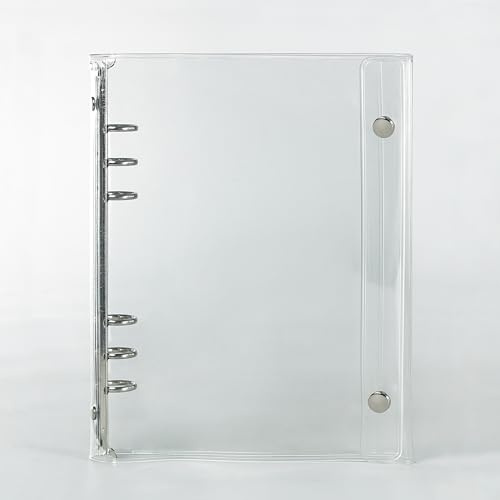 A5 Binder Ringbuch 6-Loch mit PVC-Hülle, 6-Ring Ringbuch Nachfüllbarer | Druckknopf Ordner A5, für Schule, Studium, Büro, Budgetplaner, Notizbuch, Haushaltsbuch, Durchsichtige Hülle, 185x230x25mm