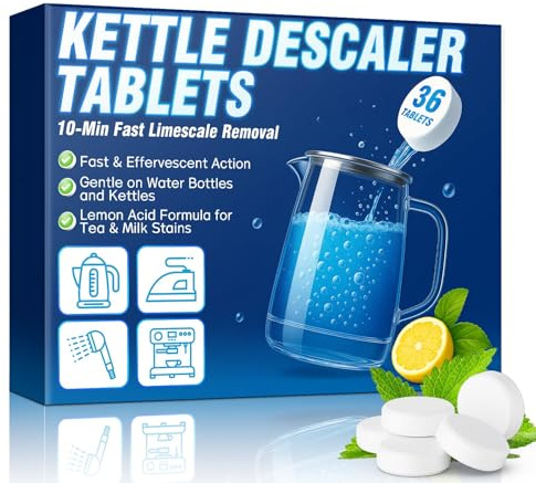 Damaile EU Kettle Descaler, 36Pcs Limescale Remover, Poweful Kettle Cleaner for Stainless Steel Glass, Easy-to-Use & Fast-Acting Kettle Limescale Remover for Irons, Water Bottles