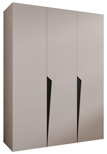 MEBLE KRYSPOL - Kleiderschrank - Garderobenschrank - 150 cm x 202 x 52 cm - Schrank mit Kleiderstange, 3 Türen - für Schlafzimmer, Flur - Piano, Kaschmir, Griff Schwarz