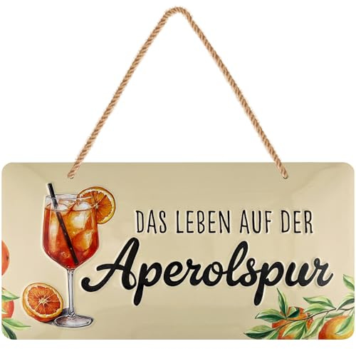 LANOLU retro Blechschild, Aperolspur Cocktail Schild für Bar Deko, Strandbar Deko und Partyraum, geprägtes Metallschild mit Jutekordel zum Aufhängen, Retro Bar Style, 16x32 cm