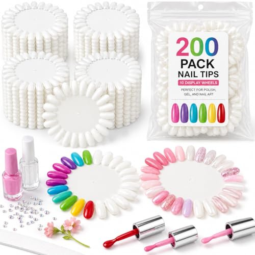 Nail Colour Practice Display Wheels Set, 600 PCS Swatch Rings with Realistic Nail Tips, Nail Art Practice and Polish Colour Display for Gel, Varnish, Salon and Home Use (600)