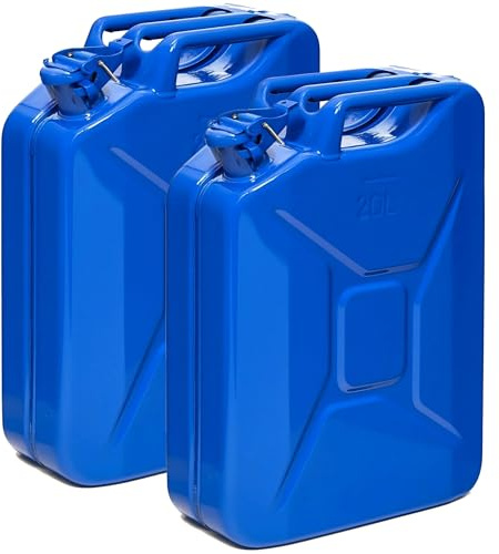 Oxid7® by BW Benzinkanister Metall 2x 20 Liter - Kraftstoffkanister Blau RAL 5005 - TÜV-geprüft, UN-zertifiziert - 0,9mm Stahl DIN 7274 - Für Benzin, Diesel, E10, 2-Takt - Made in Europe