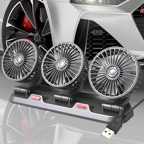 Ventilatore a 3 teste per auto, 12 V 24 V, USB, rotante, con doppia velocità, per camion, furgoni, SUV (USB 5 V)