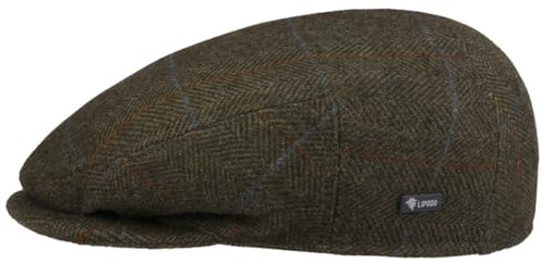 Lipodo Flatcap mit Karomuster Herren - gefütterte Schiebermütze mit Wolle - Made in Italy - Karierte Herrenmütze mit Schirm - Schirmmütze Herbst/Winter Oliv 58 cm