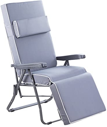 Alfresia Relaxer Garden Chair with Luxury Cushion Headrest Footrest Folding | Charcoal frame steel sprung supports water resistant polyester 107kg max load