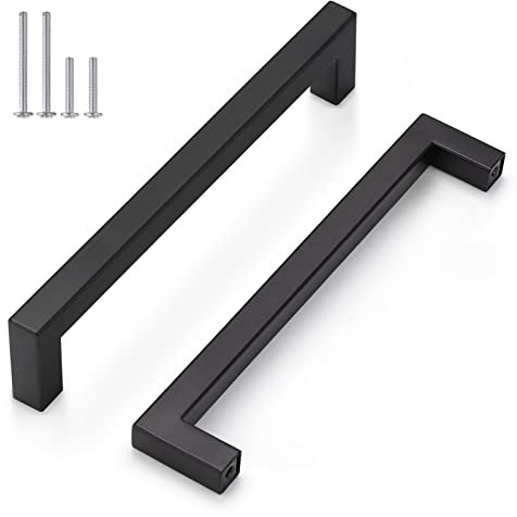 Probrico 10 Pack 192mm Kitchen Black Cabinet Handles Stainless Steel Drawer Pulls Wardrobe Door Knobs Furniture Square Bar Handles Size 12mm*12mm