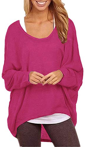 ZANZEA Damen Lose Asymmetrisch Jumper Sweatshirt Pullover Bluse Oberteile Oversize Tops Rose S
