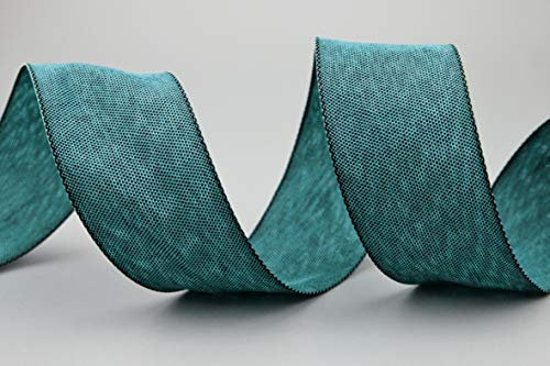 Dekoband OLIVER PETROL (846) 3 m x 40 mm Stoffband mit Drahtkanten Schleifenband Blau-Grün Leinen Optik Geschenkband grob gewebt Weihnachten Advent