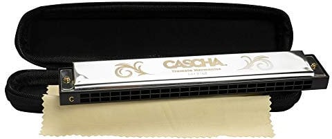CASCHA Tremolo-Mundharmonika, 24 Löcher, C-Dur, inklusive Soft-Case und Pflegetuch, Diatonic Tremolo Harmonica, Silber