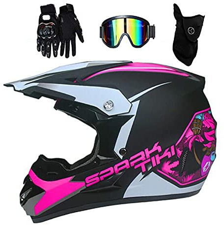 SOSONO Adult Motorrad-Sturzhelm D.O.T Certified Motocross Helm Mountainbike und Roller Helm Sicherheit und Breathable Geschenk Skibrillen Handschuhe Maske,M