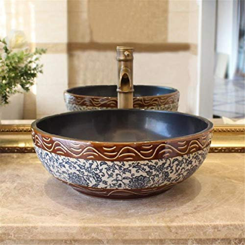 Stile Cinese Lavabo Da Appoggio Retrò Dipinto a Mano Ceramica Lavandino Semplice Il Giro Lavello Hotel Bagno Cucina Decorazioni Per La Casa