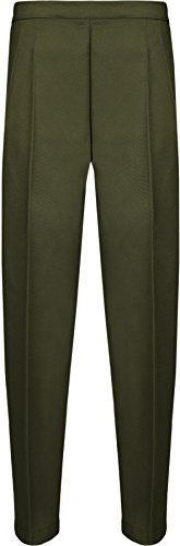 WearAll Ladies Elasticated Pocket Trousers Womens Pants Dark Green 12W / 25L