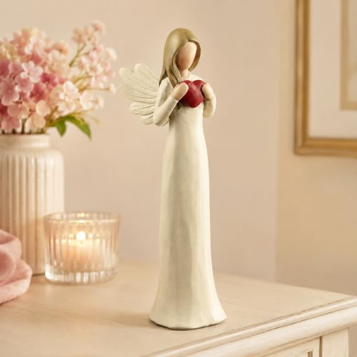 Guardian Angel Figurine Holding Heart, Resin Angel Memorial Home Decor | Comforting Accent For Shelves, Desks, Mantels And Sympathy Gifts
