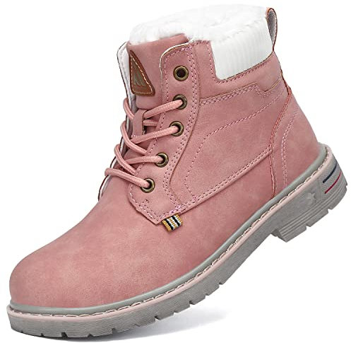 Mishansha Stivali da Neve Bambini Piatto Stivaletti Ragazzi Inverno Boots con Pelliccia Caldo Ragazze Scarpe, Rosa 33