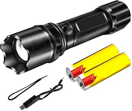 YYHJ Lampe de Poche Rechargeable, Lampe de Poche LED Super Lumineuse, Haute luminosité, étanche, Torche Portable à 3 Modes d'éclairage pour Le Camping et la randonnée d'urgence