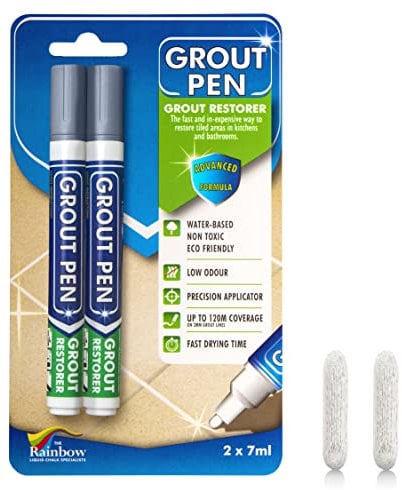 Twin Pack (GREY) Grout Pen - Designed for restoring tile grout in bathrooms & kitchens