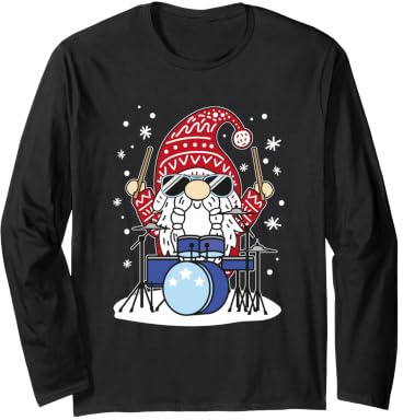 Schlagzeuger Zwerg Weihnachten Schlagzeugspieler Musiker Musikliebhaber Langarmshirt