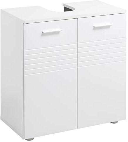 kleankin Mueble para Debajo del Lavabo Armario de Baño de Pared con 2 Puertas y Estante Interior Ajustable Estilo Moderno 60x30x62,5 cm Blanco