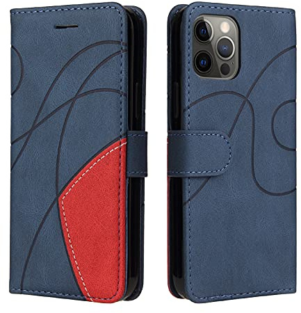 Fatcatparadise Cover per iPhone 12 PRO Max (6,7 Pollici), Flip Caso in PU Pelle Case Cover Libro Portafoglio Protettiva Custodia con TPU Antiurto,[Kickstand][Slot per Schede][Magnetica] (Blu)