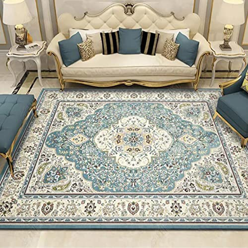 Rururug Designer Teppich Kurzflor Moderner Orientteppich Klassisch Gemustert Ornamente für Wohnzimmer Schlafzimmer Kinderzimmer,Retro hellblau mit Rand 200 x 230 cm