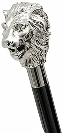 Samara Nautical Walking Hand Cane Stick Designer Handgefertigter Gehstock für Männer & Frauen Massivmetall und Naturholz (Silberner Löwenkopf)