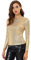 Allegra K Women's Christmas Long Sleeve Sparkly Party Glitter Shiny Metallic Tops Shirt, Gold Shiny, M