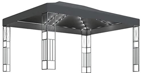 Hommdiy Pavillon mit LED Lichterketten 3 x 4 m Gartenzelt Partyzelt Festzelt Gartenpavillon Bierzelt Garten Zelt Outdoor Terrasse Anthrazit