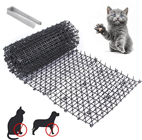 NEWFUN Pinchos Anti Gatos,Anti-Gatos Tiras de Espigas, Alfombrilla Anti Gatos con Pinchos 200 * 30, con 8 Anclajes de Suelo en Forma de U,para Defensa contra Gato Proteger Jardín, Plantas