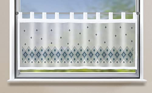 Scheibengardine »Bodrum« HxB 45x140 cm Raute Blau Bistrogardine Sichtschutz Dekoration Transparent Voile Küchenfenster Modern 2022410