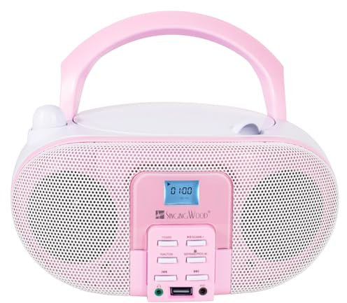 SingingWood GC01 Macarons Series Lettore CD portatile Boombox con AM FM, Bluetooth, radio stereo USB per bambini, display LCD, porta Aux-in frontale per cuffie, supportato CA o alimentazione a