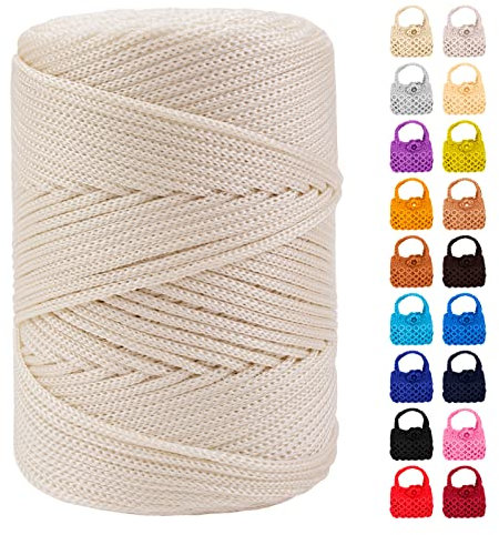 LEREATI Cordino per Borse Uncinetto, Corda Macrame 3mm x 170m Corda in Poliestere Filo Macrame, Macramè Filo Cordoncino per Borse a Uncinetto, Fai Da Te, Regalo per Maglieria (Bianco Sporco)