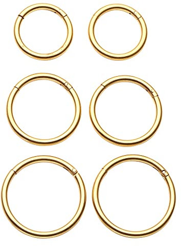 PiercingJak 1.2mm Segmentring Septum Piercing Scharnier Clicker Gold Edelstahl Universal Körperpiercing Set für Tragus Helix Ohr Nase Lippe Brust Piercingringe 8mm 10mm 12mm