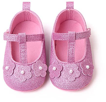 Scarpe Principessa Bambina Bambini Sandali Scarpe Neonata Scarpe Scarpe Battesimo Tinta Unita Primi Passi Scarpe Bimba Elegante Carino con Fiori (Rosa, 6-9months)