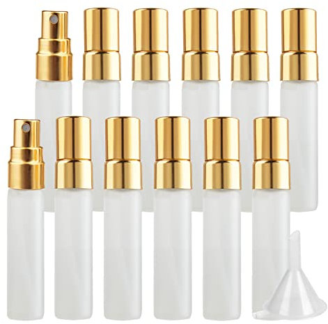 LusDoly 24 Pezzi 5ml Glassato Trasparente Vetro flacone con Oro spray Perfume Porta Profumo in Vetro Piccolo Flacone Spray per Nebbia Portatile, Bottiglia di Profumo, Cosmetica, Viaggio