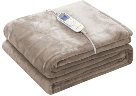 Wapaneus Electric Blanket 62”x84” Flannel Heated Blanket Twin Size with 5 Heating Settings 10 Hours Auto-Off, Fast-Heating, ETL Listed, Machine Washable, Mushroom