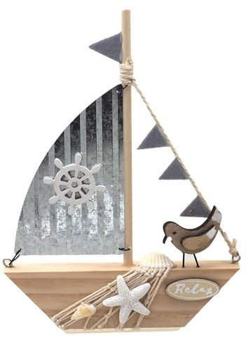 Segelboot Deko Maritim Tischdeko Holz Shiff Boot 15x3,5x19,5 cm