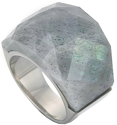 Beydodo Edelstahl Ringe Partner, Damen Ring Personalisiert Breit mit Grau Stein Siegelring Freundschaftsring Hochzeit Ringe für Frauen Silber Gr.60 (19.1)