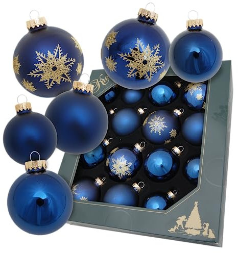 Krebs Glas Lauscha - Decorazioni natalizie in vetro – Palline di Natale – Motivo: palline di Natale blu con fiocchi di neve dorati – 16 pezzi