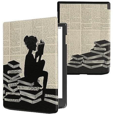 kwmobile Étui Compatible avec Pocketbook InkPad 4 / Color 3 / Color 2 Coque - Étui à Rabat magnétique Tablette eReader Similicuir - Noir-Beige