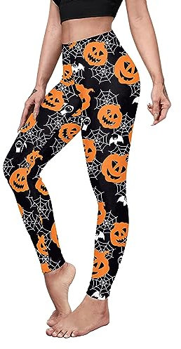 Stretch-Leggings für Halloween, Kürbis, Spinnennetz, Pfirsich-Po, Stretch-Leggings, Schwarzer Halloween-Spinnennetz-Kürbis, S