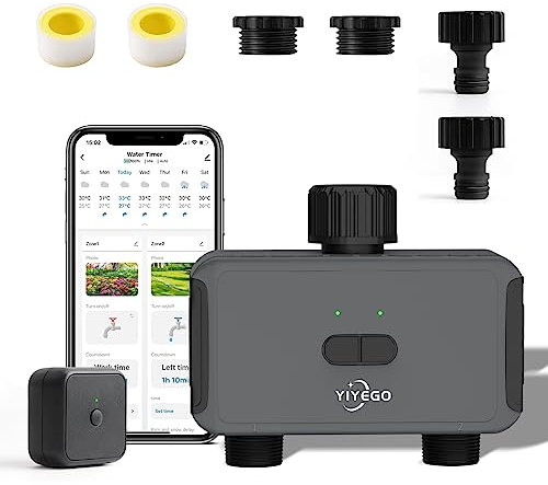 Timer Irrigazione Wifi con Hub, YIYEGO Centralina Irrigazione 2 vie per Irrigazione Automatica con App/Controllo Vocale, Fino a 20 Piani di Irrigazione, Compatibile con Alexa e Google Assistant