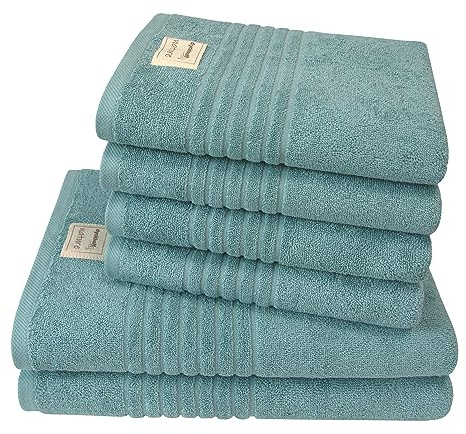 Dyckhoff Handtuchset Nature, 6-TLG., Bio-Baumwolle GOTS, 500g/m², Ozean | 2x 70x140cm, 4x 50x100cm, 100% GOTS-zertifizierte Bio-Baumwolle, freundliche Farben für modernes Ambiente