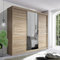 German Sliding Wardrobe Contemporary Bedroom Sliding Wardrobe with LED Light - Spacious and Stylish Design comes in White/Grey/Black/Oak and Width 120cm/150cm/180cm/203cm/250cm (Oak, 250cm)