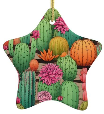 Fleurs de cactus - Décorations de Noël - Décorations de Noël à suspendre - En céramique en forme d'étoile - Cadeau souvenir festif pour les décorations de Noël, les vacances, les fêtes à la maison